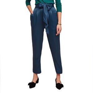 Anthropologie ETT:TWA Satin Drape Pleated Pants   Size 4 Teal Blue